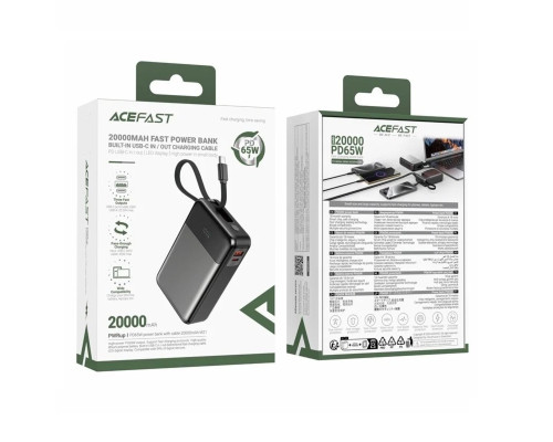 Зовнішній акумулятор ACEFAST M21 PD65W power bank with cable 20000mAh Black (6974316283898)