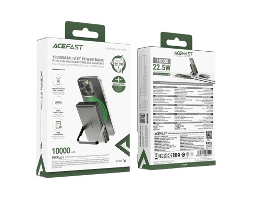 Зовнішній акумулятор ACEFAST M17 PD20W/22.5W magnetic fast charging power bank with built-in stand 10000mAh Black (6974316284000)
