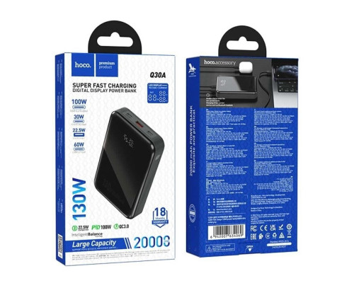 Зовнішній акумулятор HOCO Q30A Fast charge 130W power bank(20000mAh) Metal Gray (6942007634069)