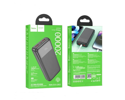 Зовнішній акумулятор HOCO J121A Fast 22.5W+PD20W fully compatible power bank with digital display(20000mAh) Black (6942007608992)