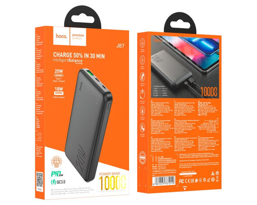 Зовнішній акумулятор HOCO J87 Tacker PD20W+QC3.0 power bank(10000mAh) Black (6931474761019)