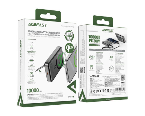 Зовнішній акумулятор ACEFAST M11 PD30W Qi2 magnetic wireless charging power bank Black (6974316282341)