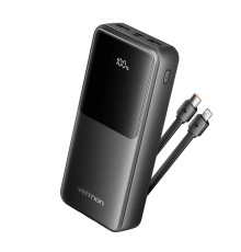 Зовнішній акумулятор Vention 20000mAh Power Bank (Micro-USB + USB-C + USB-A + USB-A) with Built-in USB-C and Lightning Cables 22.5W Black LED Display (FHPB0)