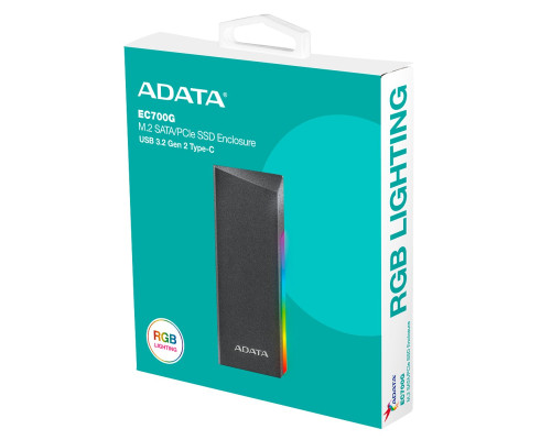 Зовнішня кишеня для накопичувача A-DATA EC700G для SSD M.2 PCIe/SATA USB3.2 Gen2 Type-C Black (AEC700GU32G2-CGY)