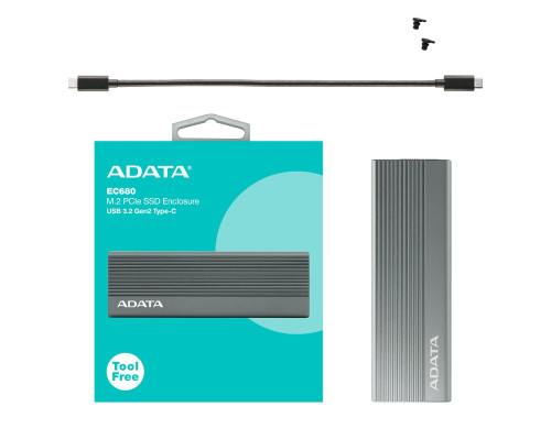Зовнішня кишеня для накопичувача A-DATA EC680 для SSD M.2 PCIe USB3.2 Gen2 Type-C Gray (EC680-CCGY)