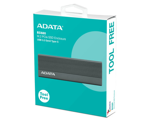 Зовнішня кишеня для накопичувача A-DATA EC680 для SSD M.2 PCIe USB3.2 Gen2 Type-C Gray (EC680-CCGY)